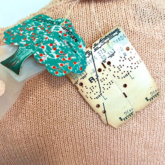 NET 70's "Organically Grown" Pastel Peach Pullover Crochet Vneck Sweater - Large - Picture 8 of 10